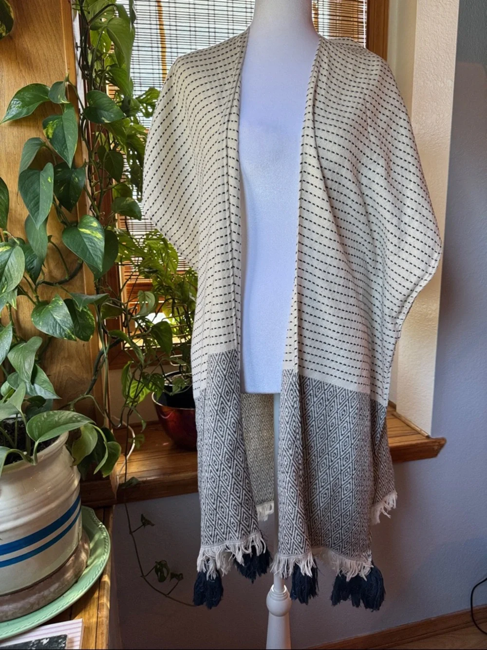 Quagga Green Label Versatile Open Front Kaftan Wrap One Size Boho Tassels